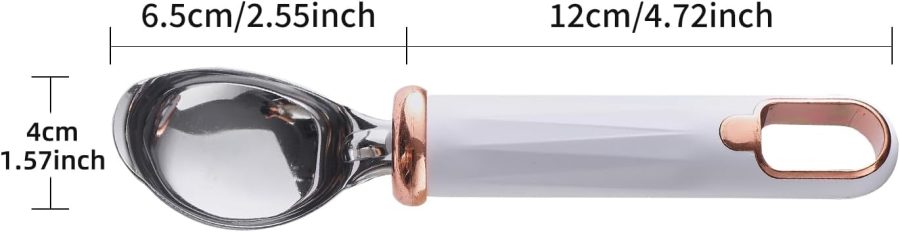 Ice Cream Scoop, Stainless Steel Icecream Scooper Nonstick with Ergonomically Handle, Professional Metal Ice Cream Scooper for Gelato, Sorbet, Cookie Dough, Melon, Dishwasher Safe - White - Image 2