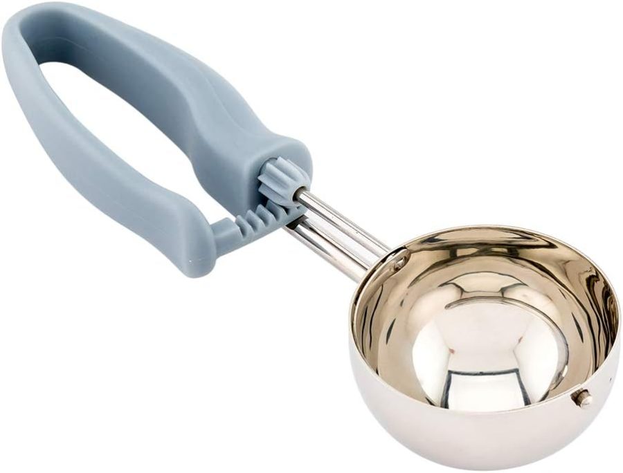 Comfy Grip 4 Ounce Gelato Scoop 1 Ambidextrous Ice Cream Scoop - Built-In Blade Bright Handle Gray Stainless Steel Cookie Dough Scoop Comfortable Grip For All Ingredients - Image 2