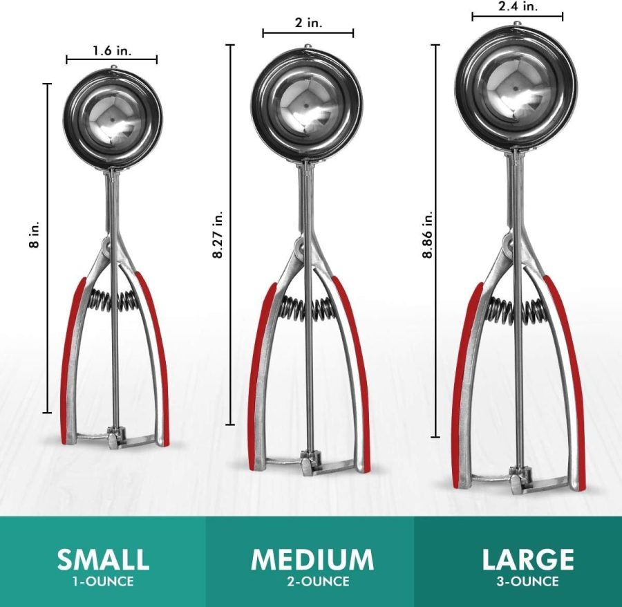 Stainless Steel Ice Cream and Cookie  3 Pack Stainless Steel Ice Cream and Cookie Scoops | With Red Rubber Grips – Spring Loaded Lever Design – For Sorbet, Melon, Meatballs, Muffins, - Image 2