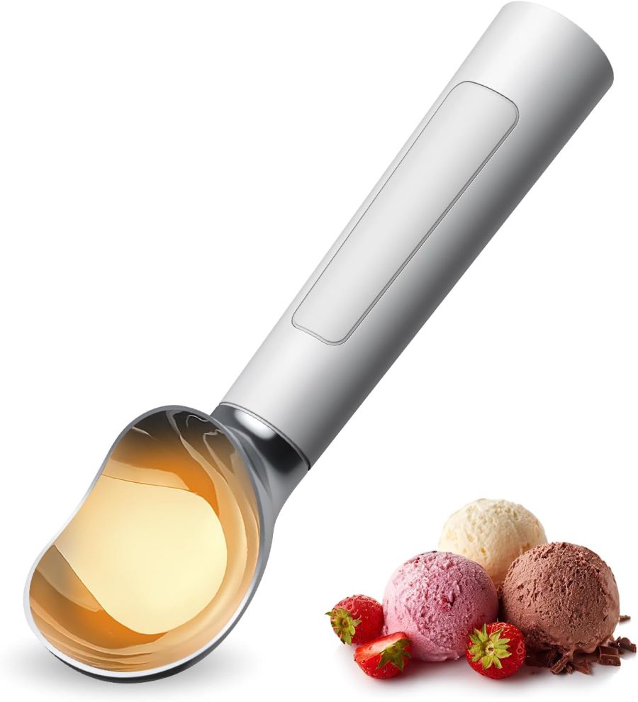 Heated Ice Cream Scooper，Stainless Steel Heated and Rechargeable Ice Cream Scoop,Electric Ice Cream Scoop with LED Display,IP67 Waterproof,Effortless Scooping for Hard Ice Cream!