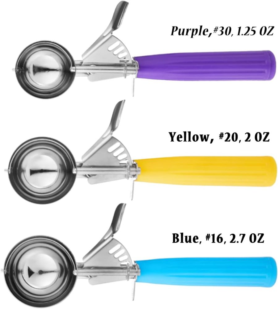 Ice Cream Scoop Set, 3 PCS Cookie Scoops, Disher, Muffin Scoops, Cupcake Scoop - #16 (2.7 oz), #20 (2 oz), #30 (1.25 oz), For Cookie, Ice Cream, Muffin, Side Dish, Mashed Potatoes - Image 2