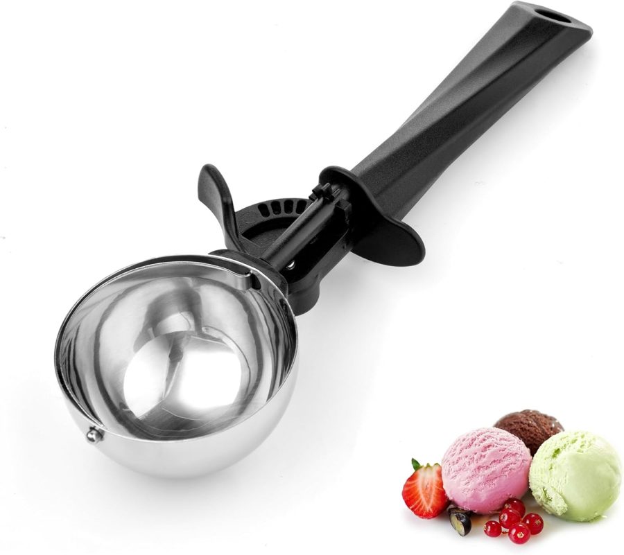 Ice Cream Scoop with Trigger, Large 3.2 oz (90ml) Stainless Steel Scoop for Ice Cream, Sorbet, Melon, Cupcake Batter, Size #12