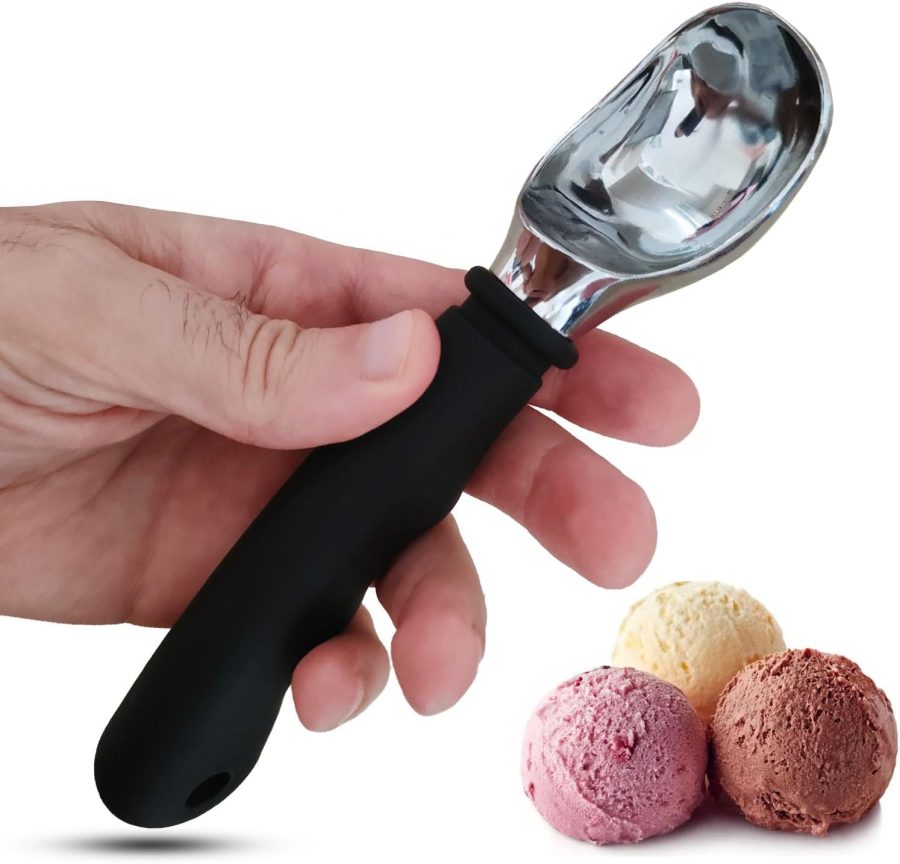 Heavy Duty Ice Cream Scoop Stainless Steel Icecream Scooper With Non Slip Rubber Grip Handle, Metal Spade Spoon Kitchen Tool 7 inch