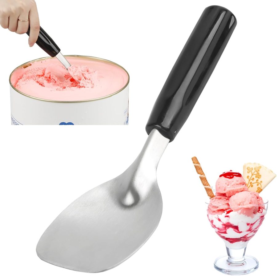 Stainless Steel Ice Cream Spade with Non-Slip Handle, Heavy Duty Ice Cream Spade Scoop for Hard or Creamy Ice Cream, Durable Bend Proof Flat Ice Cream Paddle, Easy Scooping & Dishwasher Safe