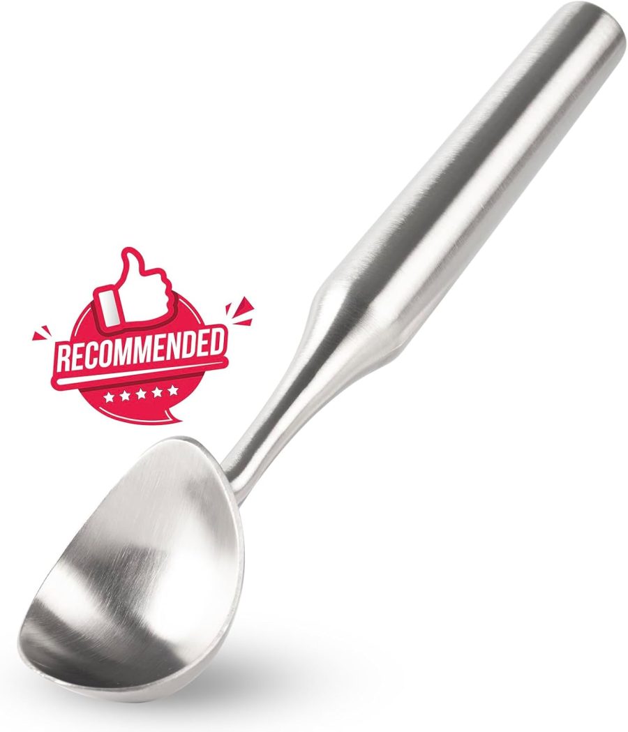 Stainless Steel Ice Cream Scoop, Ergonomically Designed Handle for Comfort, Heavy Duty Ice Cream Scooper, One-Piece Design Ice Cream Scoops, Dishwasher Safe.
