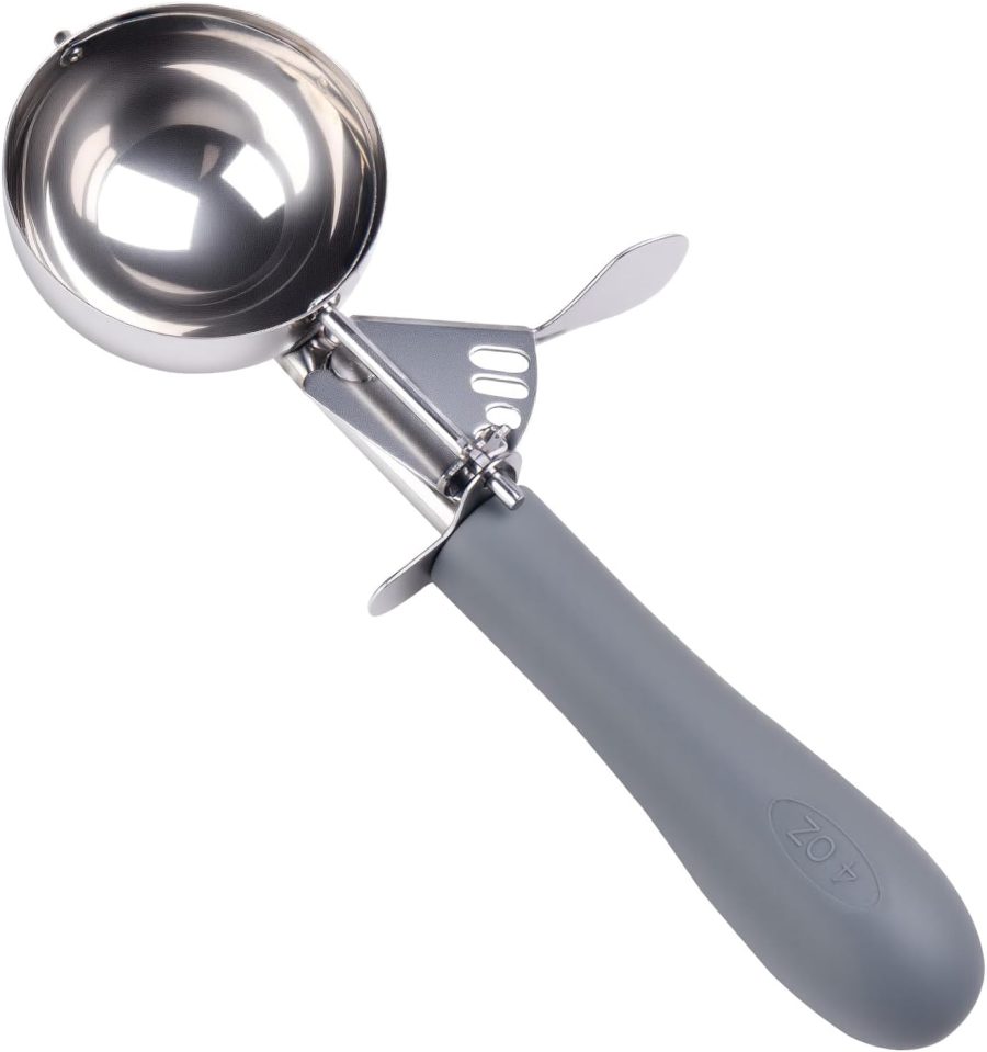 4 OZ Scoop, #8 Disher, Large Ice Cream Scoop with Trigger, Muffin Scoop, Large Cookie Scoops for Baking, Grey Handle, With Trigger for Portion Control