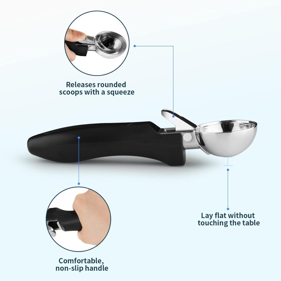 Ice Cream Scoop, Large Cookie Scoop with Ergonomic Soft Grip Handle, Heavy Duty Multifunctional Baking Scooper for Sundaes, Cupcake, Dough, Protein Balls and Meatballs, Black - Image 2