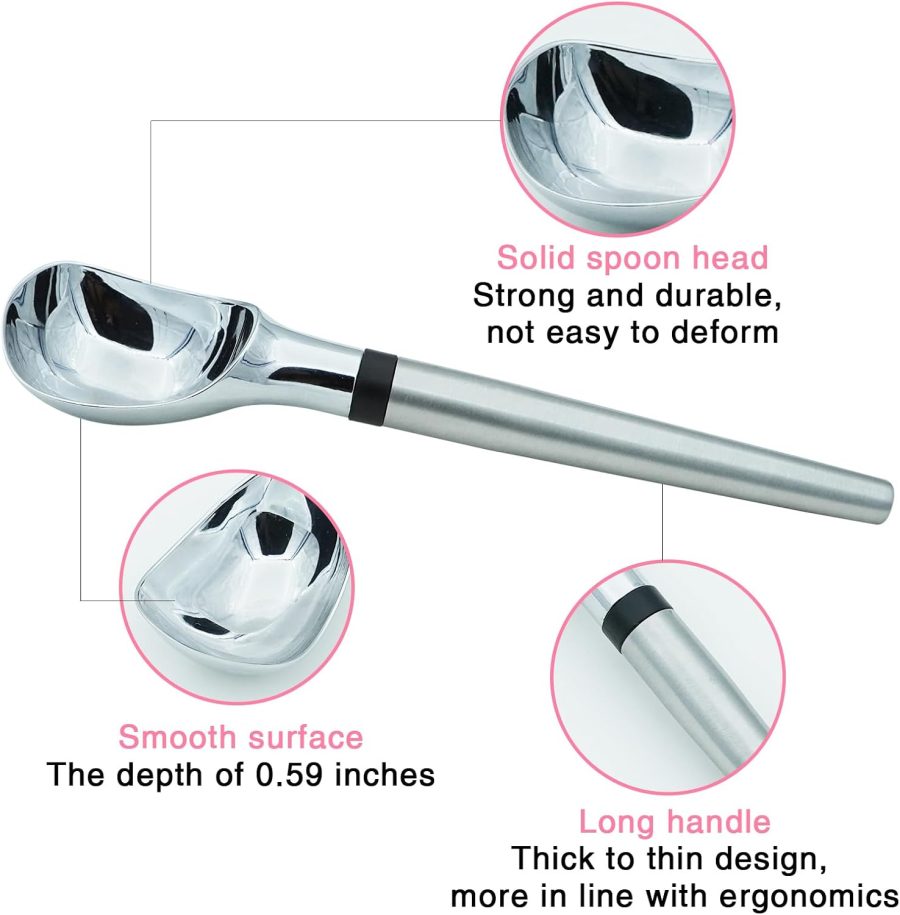 Stainless Steel Ice Cream Scoop Professional Heavy Duty Sturdy Nonstick Anti-Freeze Scooper for Perfect Round Scoops, Sorbet, Cookie, Dough and Spoon Frozen Hard Gelato - Image 2