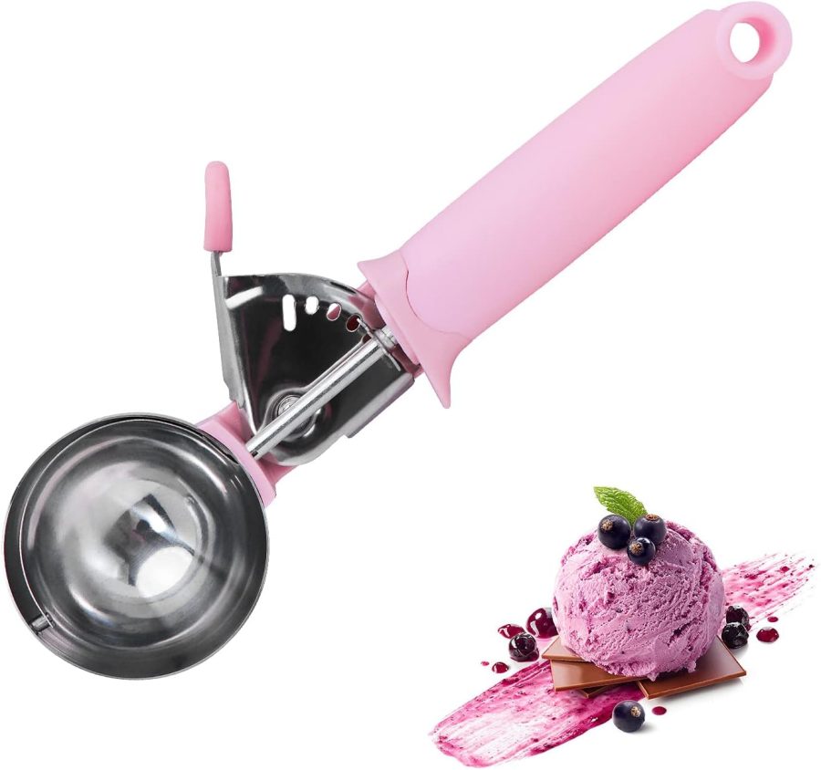 Ice Cream Scoop, Cookie Fruit Scoop with Comfort Grip Handle, Stainless Steel Ice Cream Scoop with Trigger Lever(8.46 Inch)