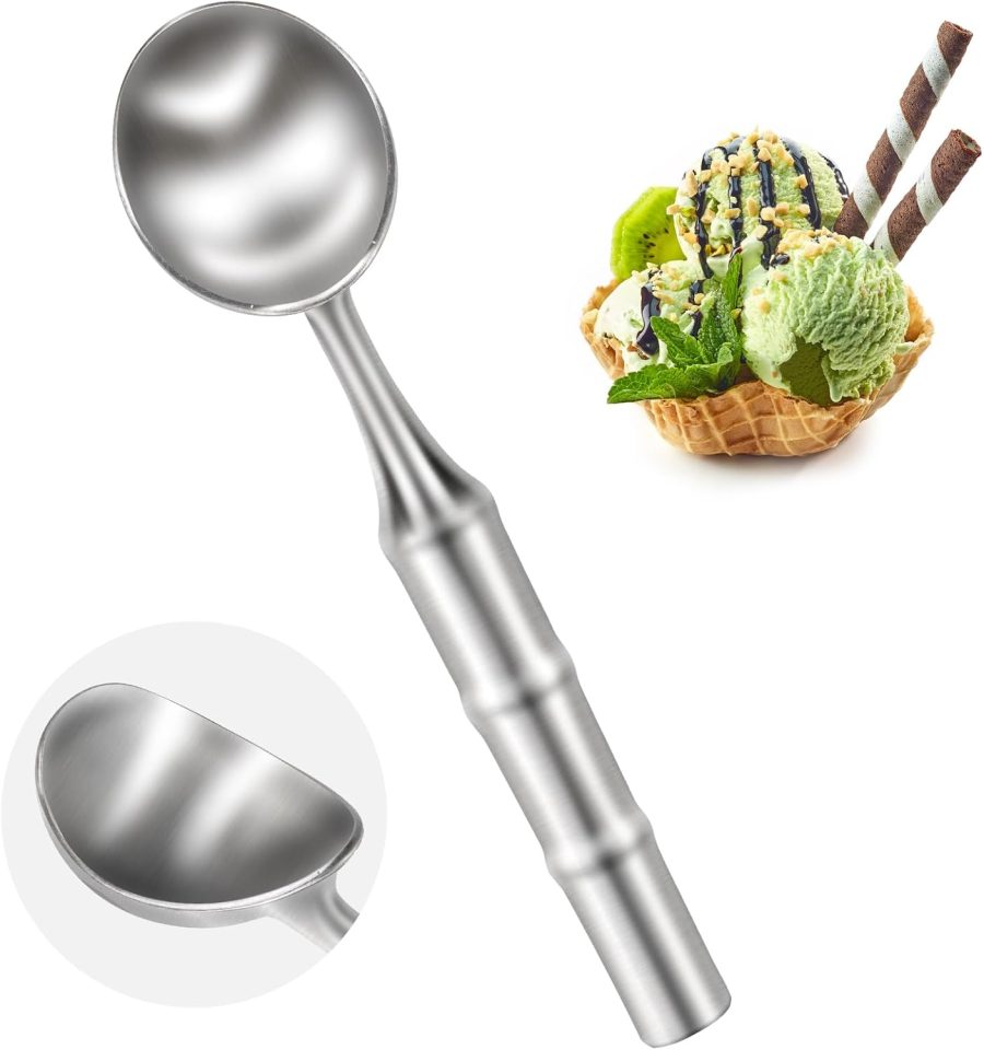 Premium Stainless Steel Ice Cream Scoop - Heavy-Duty, One-Piece Design with Ergonomic Handle, Dishwasher Safe for Ice Cream, Gelato, Sorbet, and Cookie Dough (1 Pack)