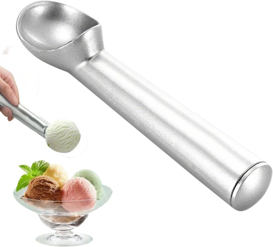Ice Cream Scoop, 2025 New Heavy Duty Scooper, Nonstick Aluminum Gelato Scoop for Kitchen Utensil Suitable for Home Use, Ergonomic Handle Spoon for Adults (Silver)