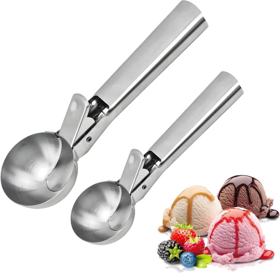Premium Ice Cream Scoop Set,2 Pcs Stainless Steel Ice Cream Scoop-With Release Trigger,Heavy duty metal,Dishwasher Safe,Suitable for fruit,ice cream,frozen yogurt and sundaes,Small & large