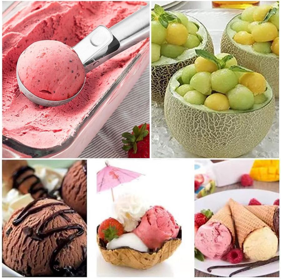 Premium Ice Cream Scoop,Portable Stainless Steel Ice Cream Scoop with Trigger and Comfortable Handle,Dishwasher Safe,Perfect for Frozen Yogurt,DIY Ice Cream，Fruit,Cookie (1, silver) - Image 2