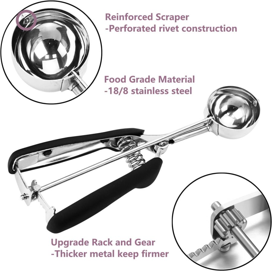 Ice Cream Scoop, 18/8 Stainless Steel Cookie Scoop, Cookie Scoops for Baking, 2 Tbsp/ 30 ml/ 1 oz Cookie Dough Scoop, Ice Cream Scooper with Trigger Release, Cookie Scooper for Baking - Image 2