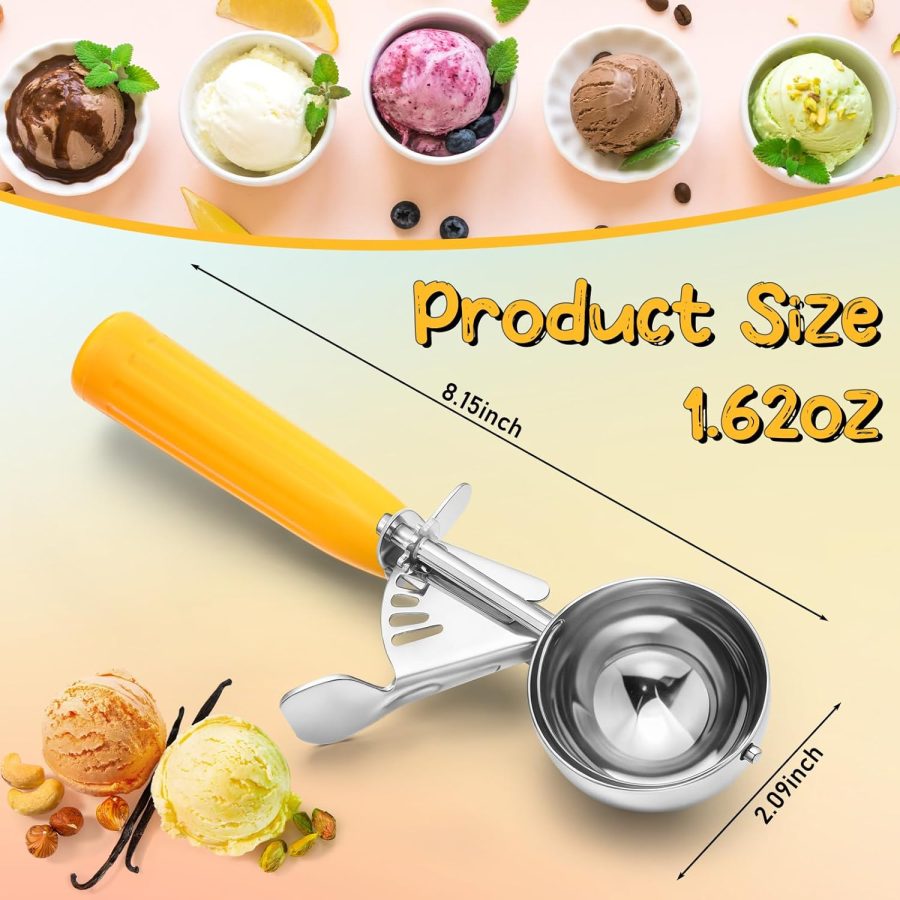 2 Pcs Release Cookie Scoops Ice Cream Scooper with Trigger Release Portion Scoop Stainless Steel for Portion Control, Baking Food, Cookie Dough, Cupcake Batter (1.6 oz,Yellow) - Image 2