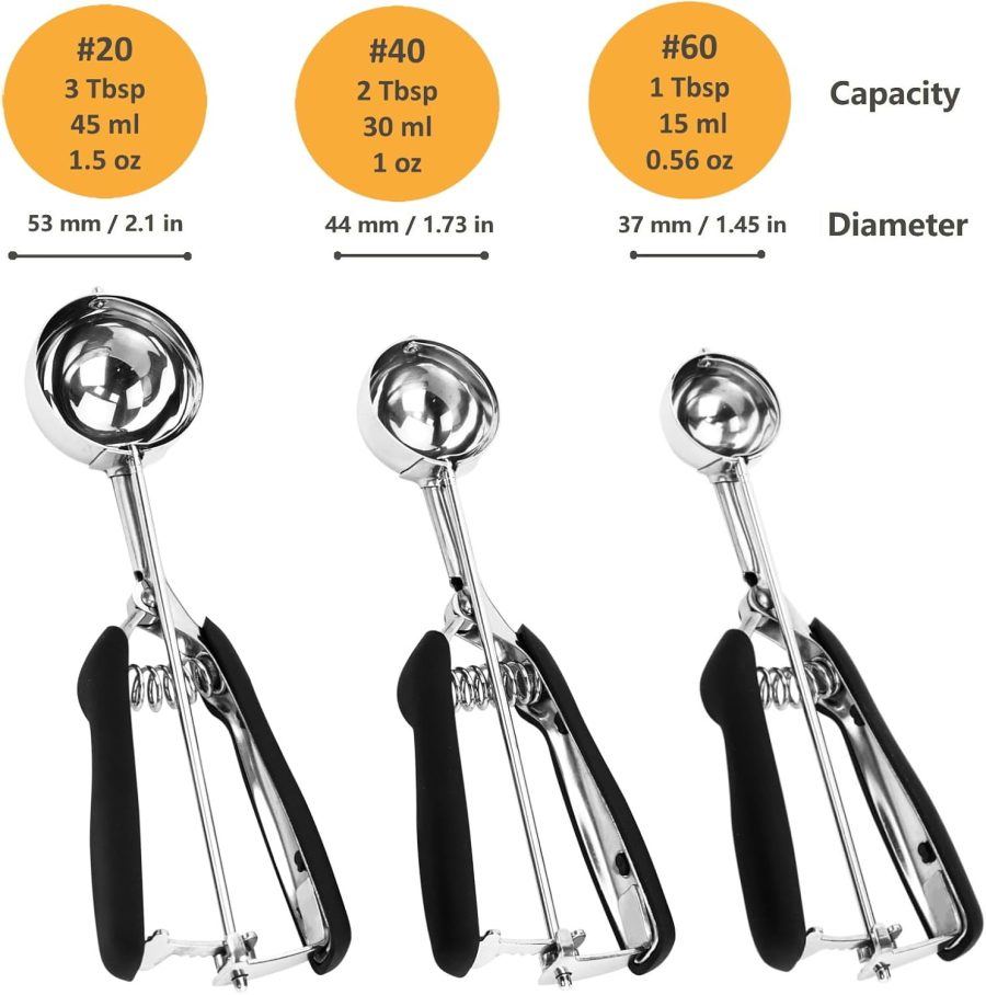 Cookie Scoop Set, 3Pcs Ice Cream Scoop, Cookie Scoops for Baking Set of 3, 18/8 Stainless Steel Cookie Scooper for Baking, Ice Cream Scooper with Trigger Release, Cookie Dough Scoop with Non-slip Grip - Image 2