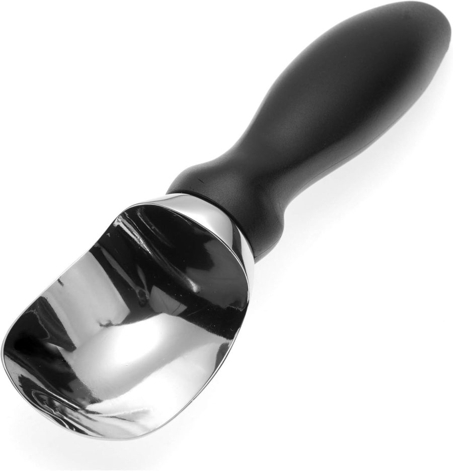 18/8 Stainless Steel Ice Cream Scoop with Soft Grip Handle - Heavy Duty Ice Cream Scooper for Gelato, Sorbet, Cookie Dough, Melon, Sundae - Dishwasher Safe Kitchen Tool - Black