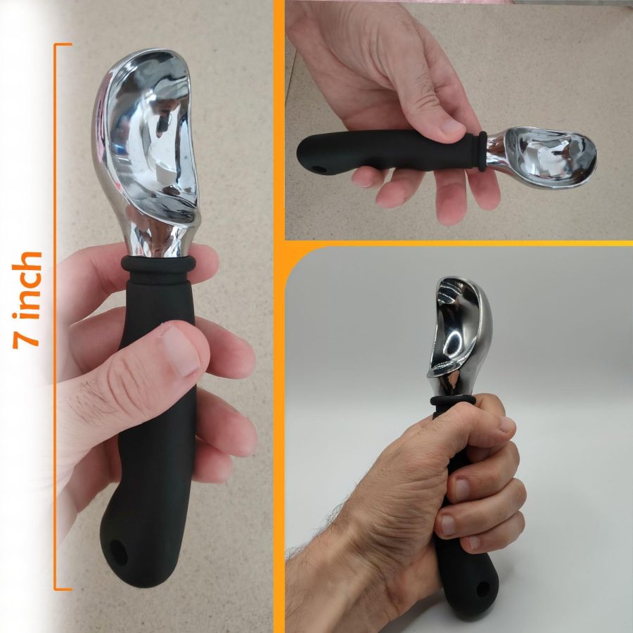Heavy Duty Ice Cream Scoop Stainless Steel Icecream Scooper With Non Slip Rubber Grip Handle, Metal Spade Spoon Kitchen Tool 7 inch - Image 2