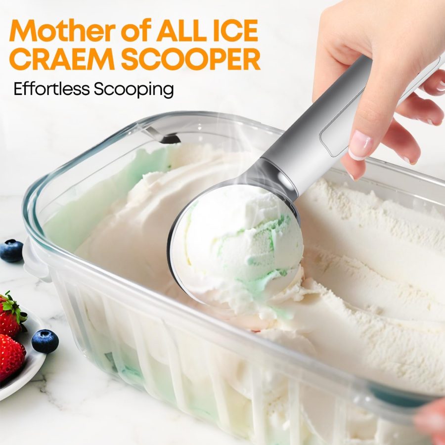 Heated Ice Cream Scooper，Stainless Steel Heated and Rechargeable Ice Cream Scoop,Electric Ice Cream Scoop with LED Display,IP67 Waterproof,Effortless Scooping for Hard Ice Cream!