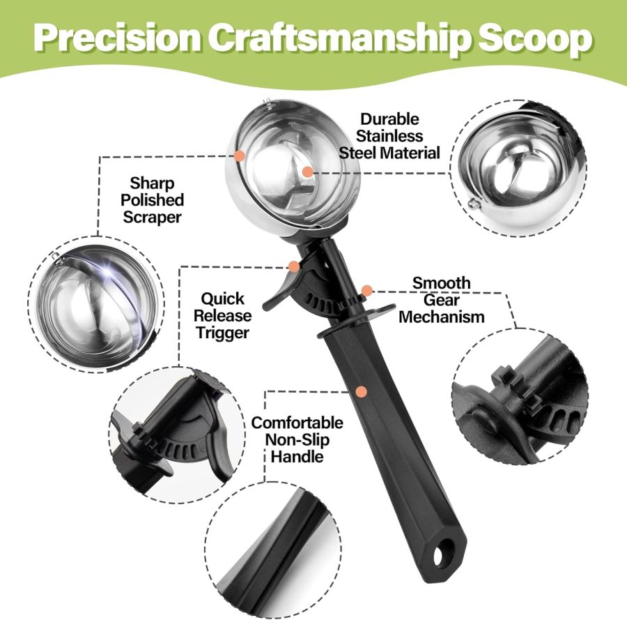 Ice Cream Scoop with Trigger, Large 3.2 oz (90ml) Stainless Steel Scoop for Ice Cream, Sorbet, Melon, Cupcake Batter, Size #12 - Image 2
